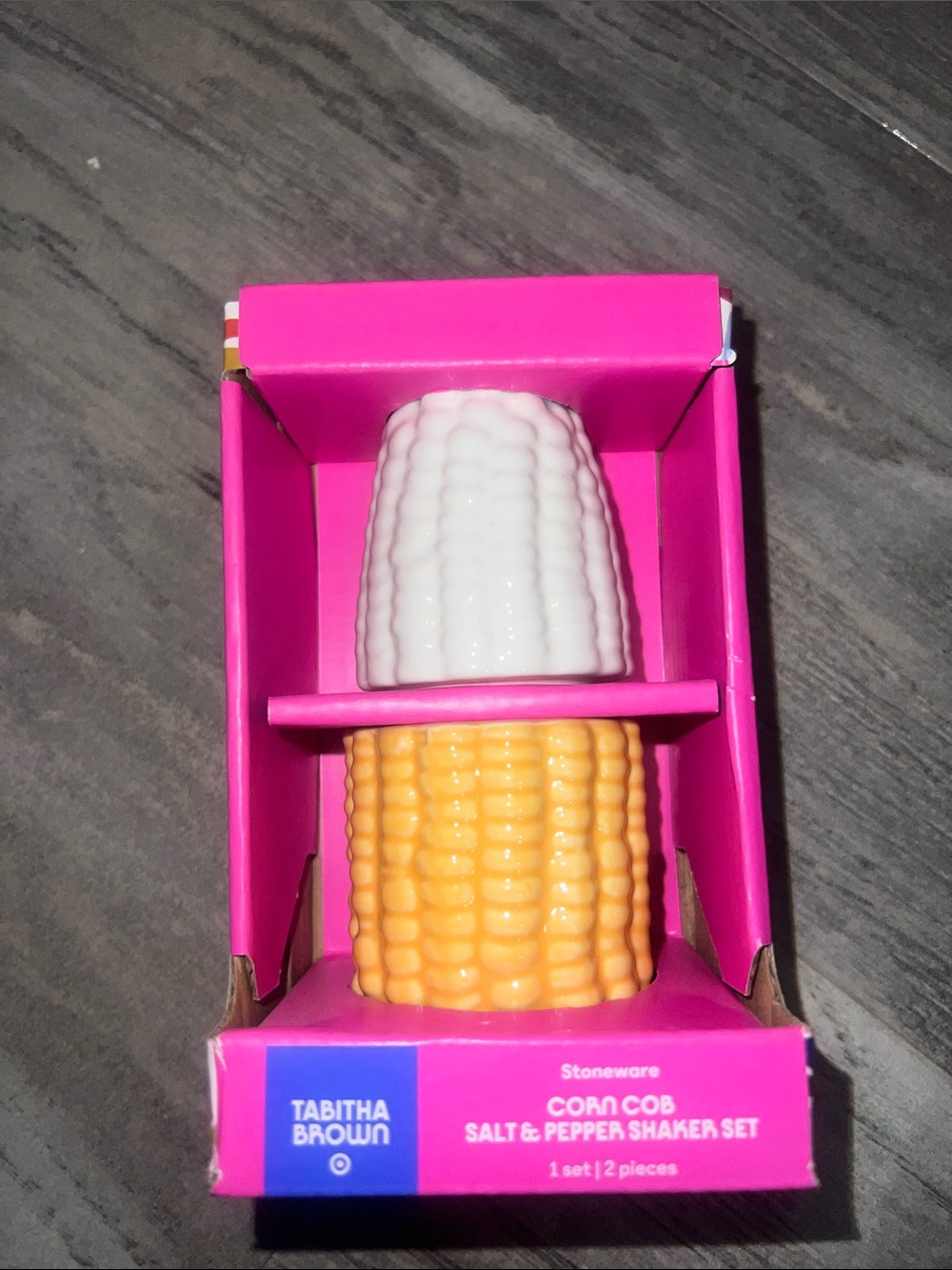 Tabitha  Corn Cob Salt & Pepper Shaker Set - White and Yellow in Pink Box